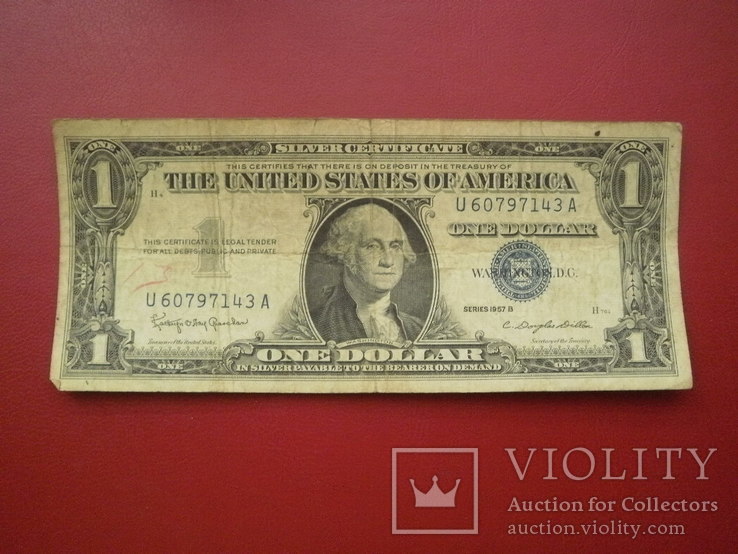 США 1957 рік (В) 1 долар (срібний сертифікат)., фото №2