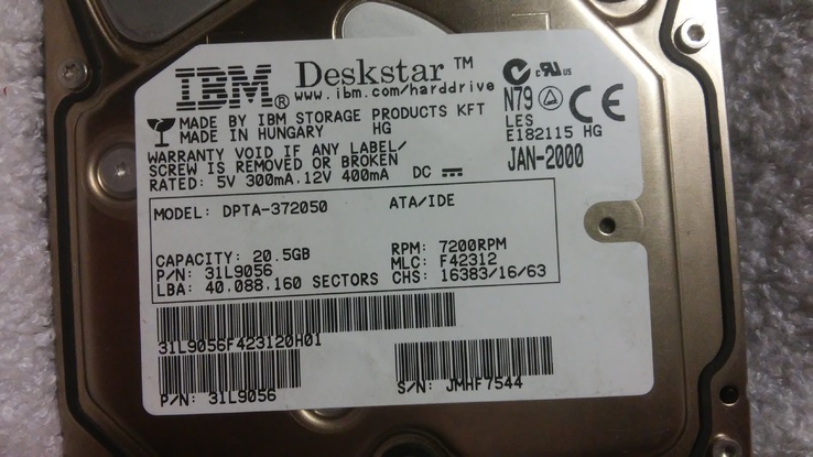 Жесткий диск: IDE IBM DPTA-372050, 20.5 GB. Номер детали: 31L9056 MLC: F42312, фото №11
