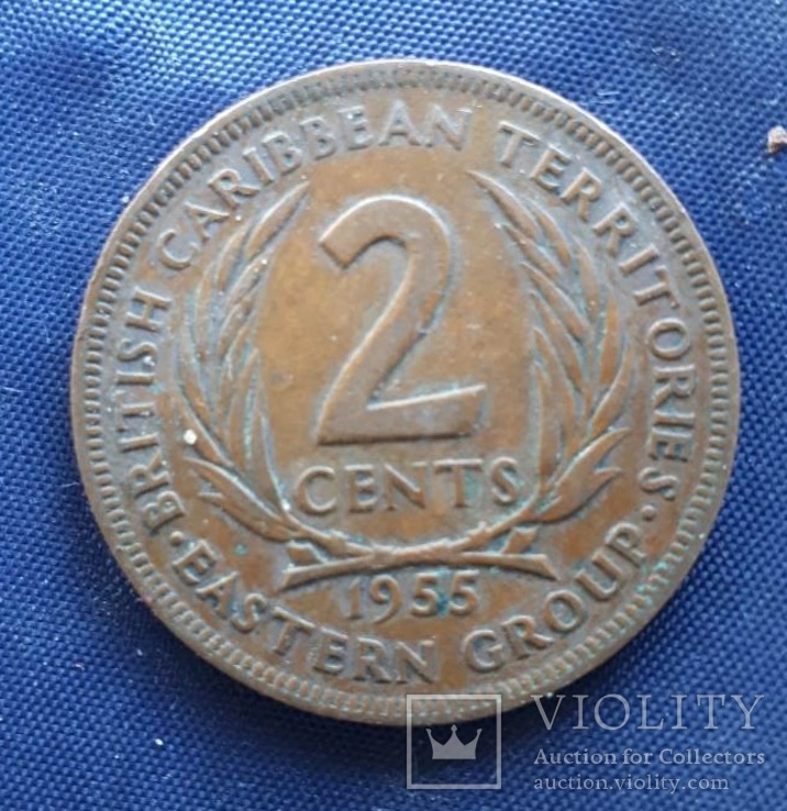 2 цента Британские Карибы Елизавета 1955г., фото №2
