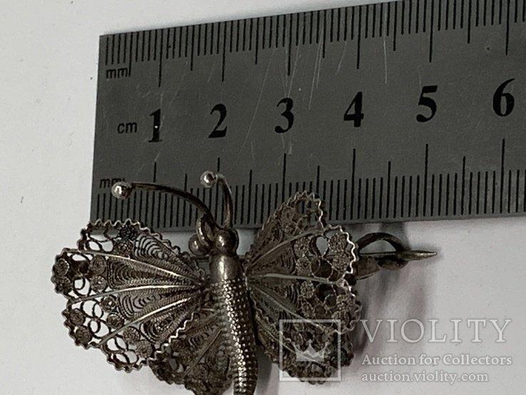 Винтажный.800 Стерлинг бабочка брошь, филигрань, 7,77 гр. , с застежкой, 1930-1940-х годов, фото №8