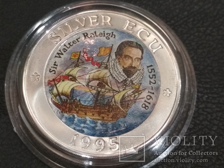 Корабль парусник серебряный экю 1995 Британия "Sir Walther Raleigh"серебро, фото №4