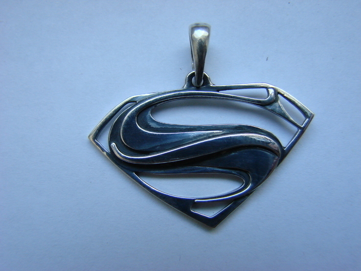 (B) Амулет (подвеска, кулон) Супермена серебро 925 (Чернение), фото №6