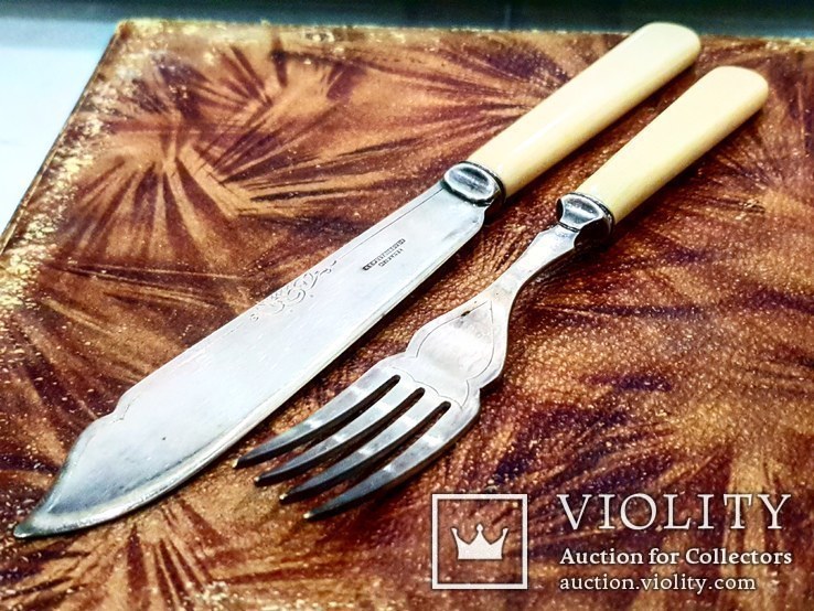 Набор столовых приборов ножи и вилки с рукоятками из слоновой кости 19Век, фото №7