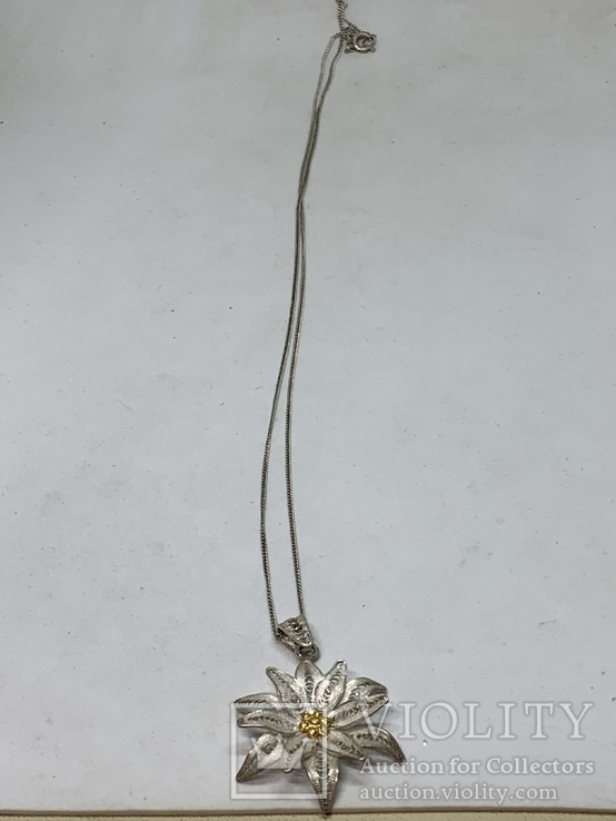 Кулон Эдельве́йс,филигрань на цепочке из Англии(серебро), фото №8