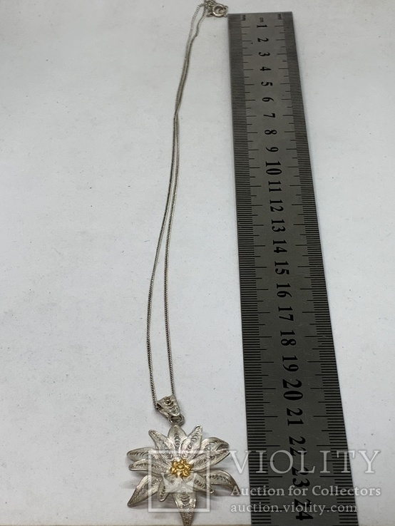 Кулон Эдельве́йс,филигрань на цепочке из Англии(серебро), фото №9