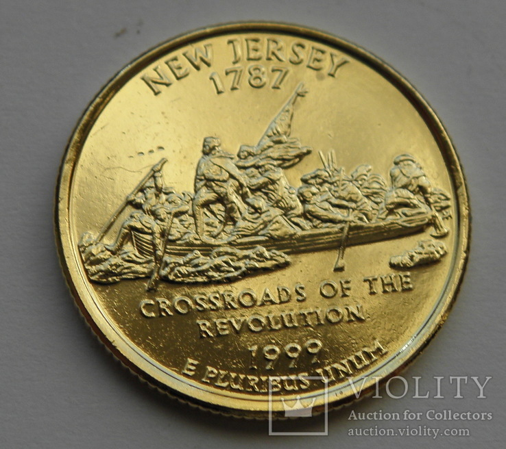 США 25 центов Позолота 1999 Нью Джерси, фото №2