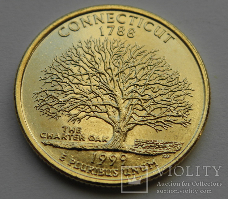 США 25 центов Позолота 1999 Коннектикут, фото №2