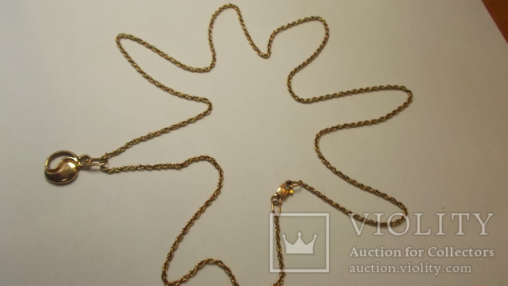 Золотая цепочка с кулоном 585, длина 63см. вес больше 5 гр, фото №2