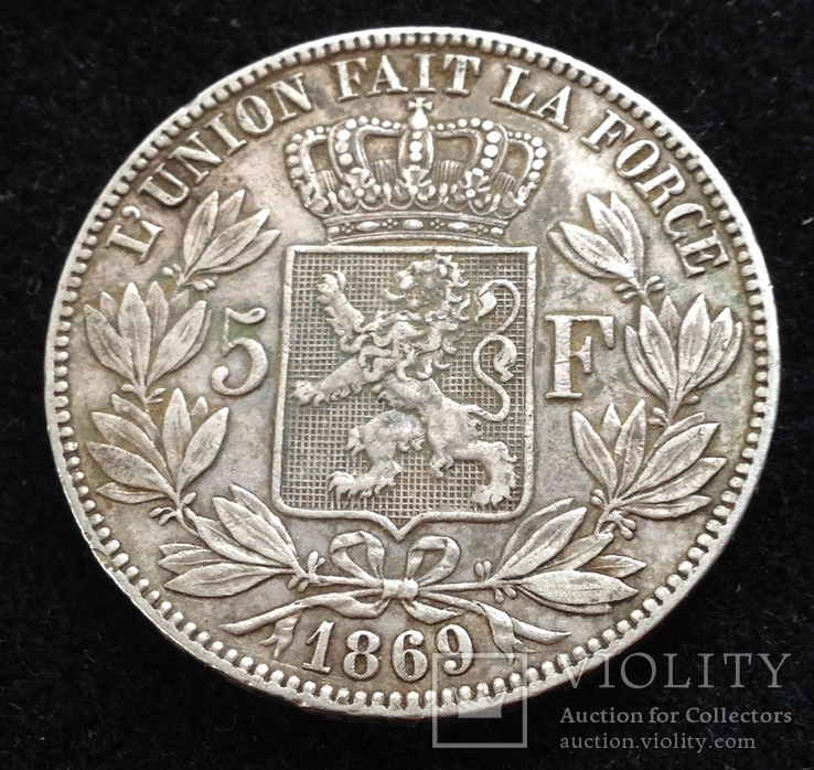 5 франков 1868 г., Бельгия, LEOPOLD II, фото №2