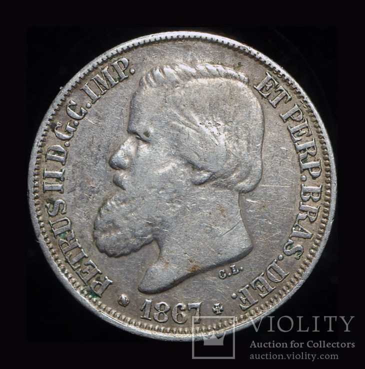 Бразилия 200 рейс 1867 серебро