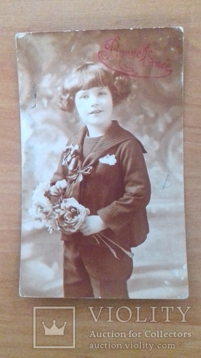 Открытка Бельгия. 20-е годы. Девочка с букетом. Дети. Цветы, фото №2