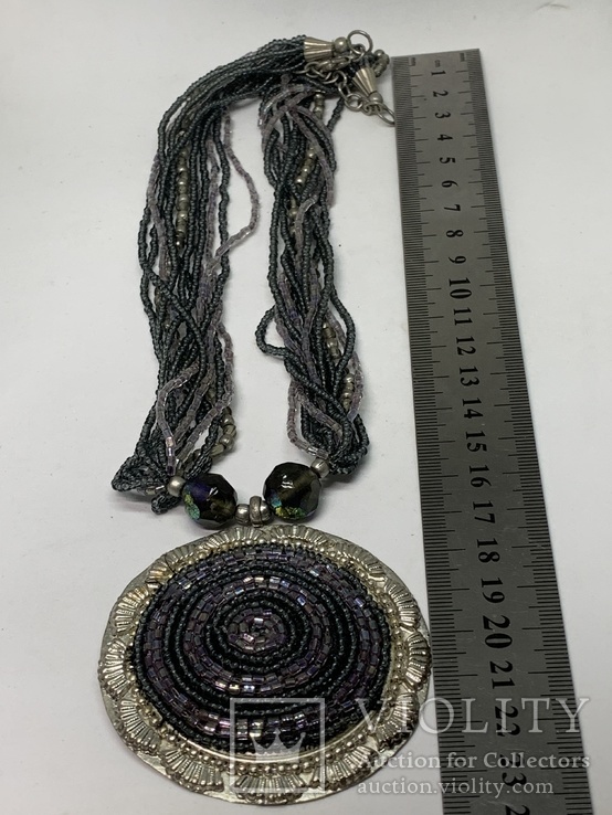 Ожерелье из биссера с большим круглым кулоном с Англии, фото №7