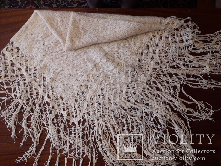 Старинный платок белой шерсти огромного размера(2.2 метра), фото №2