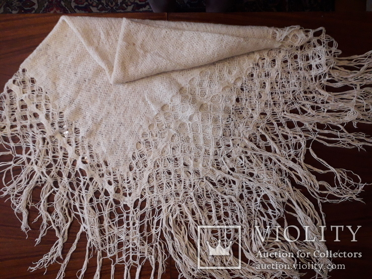 Старинный платок белой шерсти огромного размера(2.2 метра), фото №3