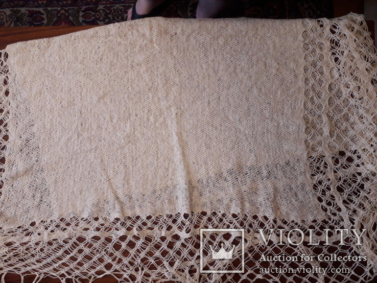 Старинный платок белой шерсти огромного размера(2.2 метра), фото №4