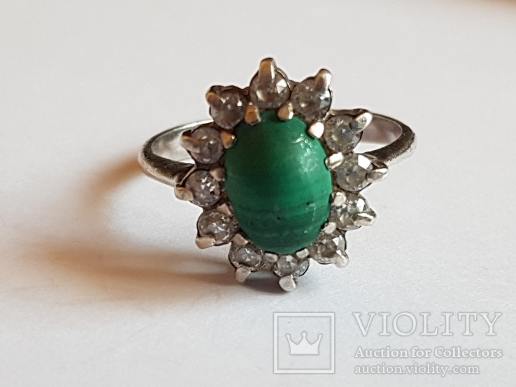 Кольцо серебро 925 проба. Зеленый камень. Размер 18, фото №6