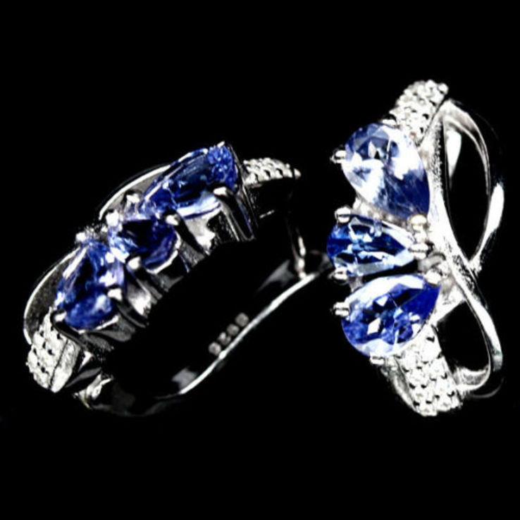 Kolczyki srebrne 925 naturalny tanzanite, cyrkon., numer zdjęcia 3