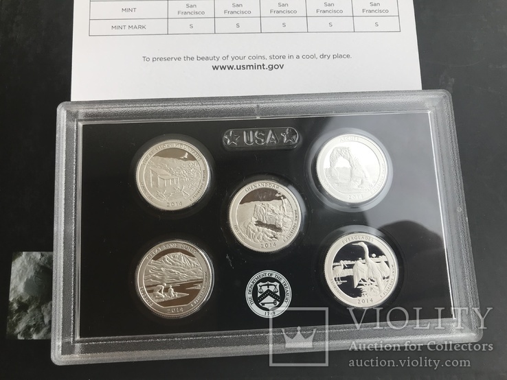 Набор 25 центов США  2014 пруф серебро парки, фото №3