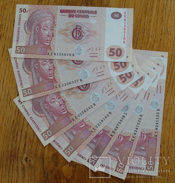 Конго 50 франков -  7 шт., фото №2