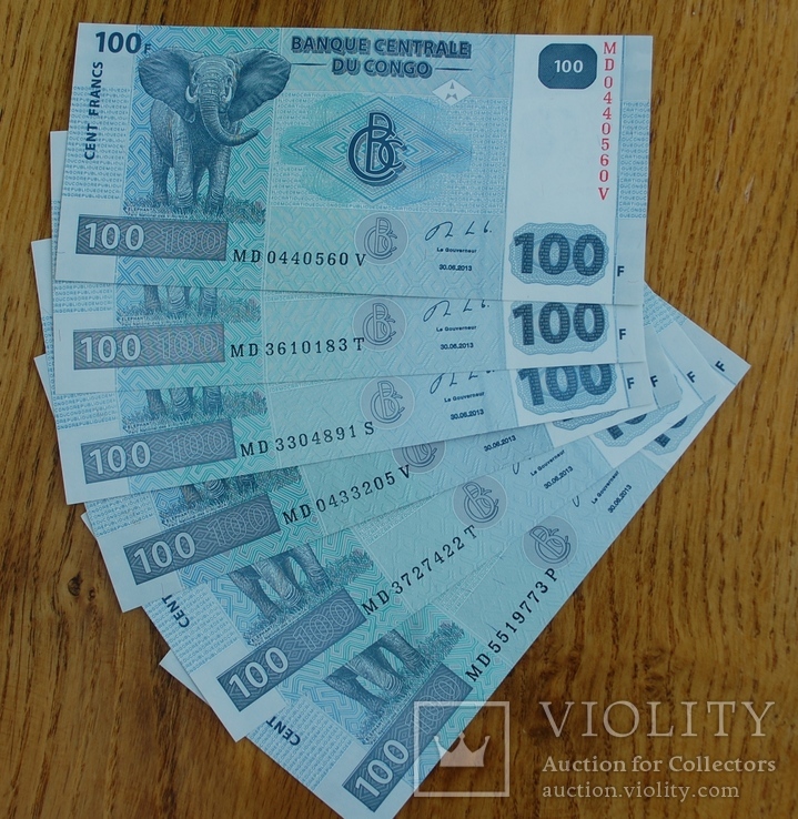 Конго 100 франков  -  6 шт., фото №2