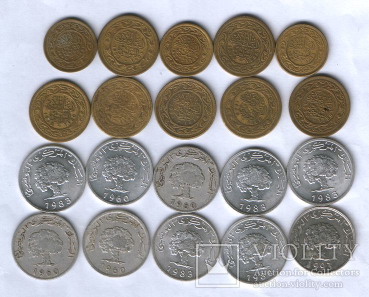 Лот монет Туниса, 20 шт. (5,10,20 миллимов), фото №3
