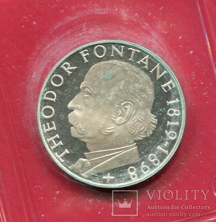 Германия ФРГ 5 марок 1968 серебро ПРУФ Фонтане запайка