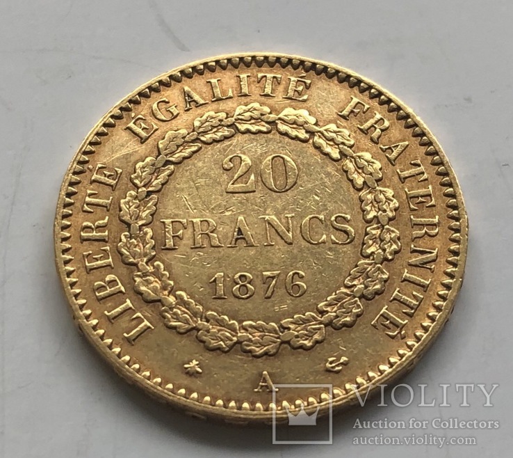 20 франков 1876 год Франция золото 6,45 грамм 900’, фото №3