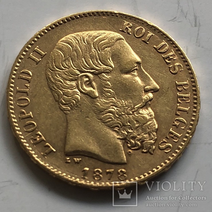 20 франков 1878 год Бельгия золото 6,45 грамм 900’