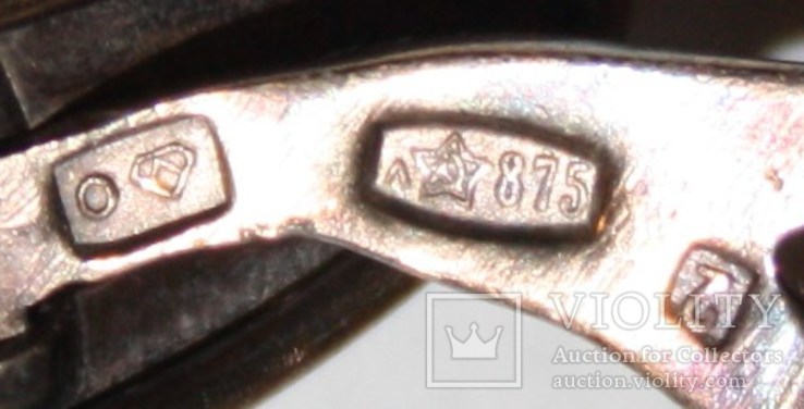 Запонки серебрянные 875 с натуральным камнем (СССР), фото №8