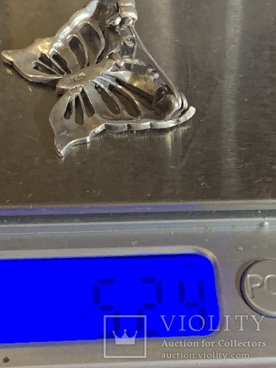 Винтажная брошь в виде бабочи из Англии (серебро), фото №9