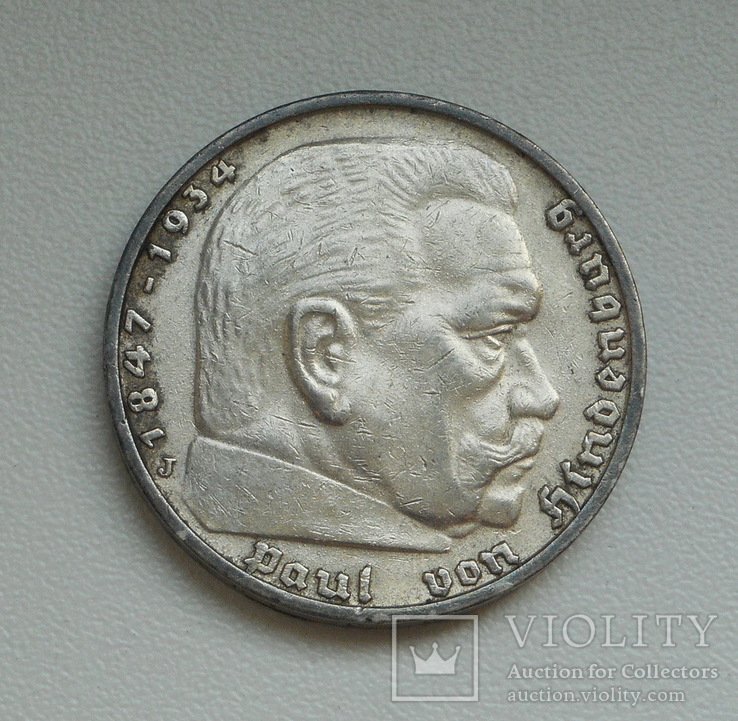 5 Марок 1937 J, Третий Рейх  Свастика, серебро, фото №2