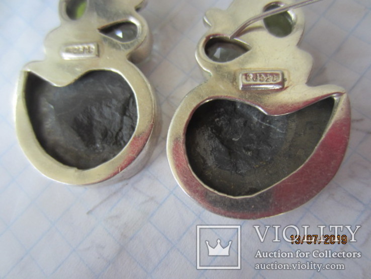 Серебряные серьги ручной работы 925 пробы с натуральным аммонитом, фото №8