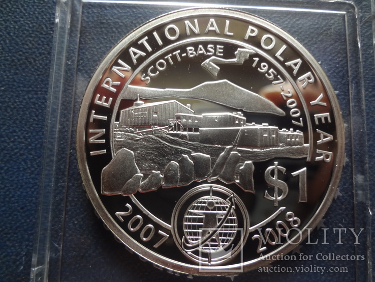 1 доллар 2007-2008 Новая Зеландия Международный полярный год серебро~, фото №2