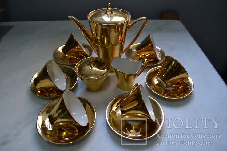 Кофейный сервиз в позолоте Bavaria Seltmann Vohenstrauß Gold на 6 персон (15 предметов), фото №2