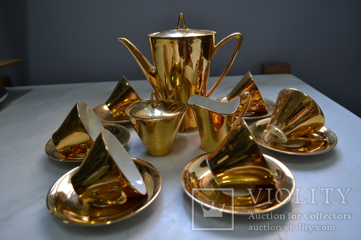 Кофейный сервиз в позолоте Bavaria Seltmann Vohenstrauß Gold на 6 персон (15 предметов), фото №3