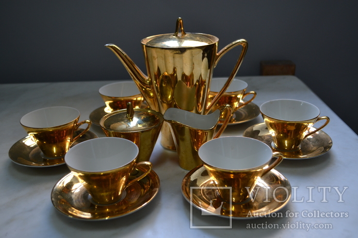 Кофейный сервиз в позолоте Bavaria Seltmann Vohenstrauß Gold на 6 персон (15 предметов), фото №9