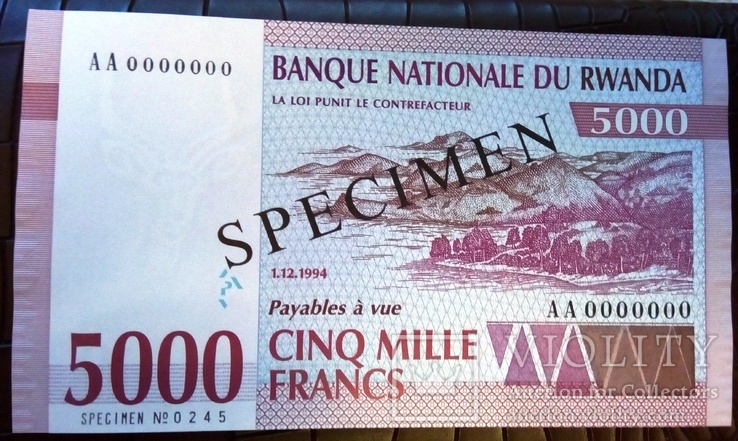 5000 франків 1994 року РУАНДА  specimen /анц/, фото №3