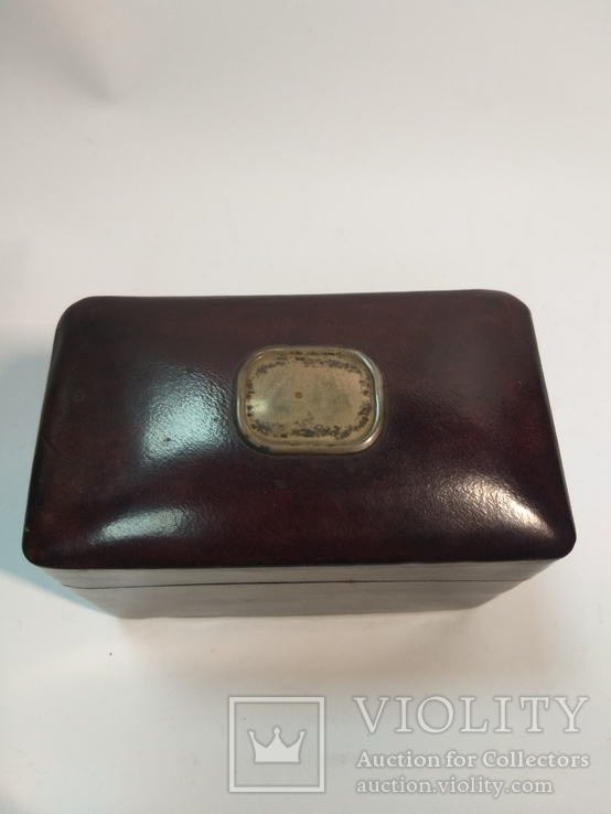Старая коажанная шкатулка для карт, серебро, фото №3