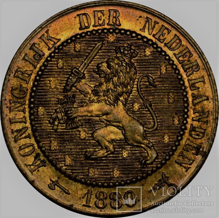 Нидерланды 1 1/2 цента 1880 год UNC