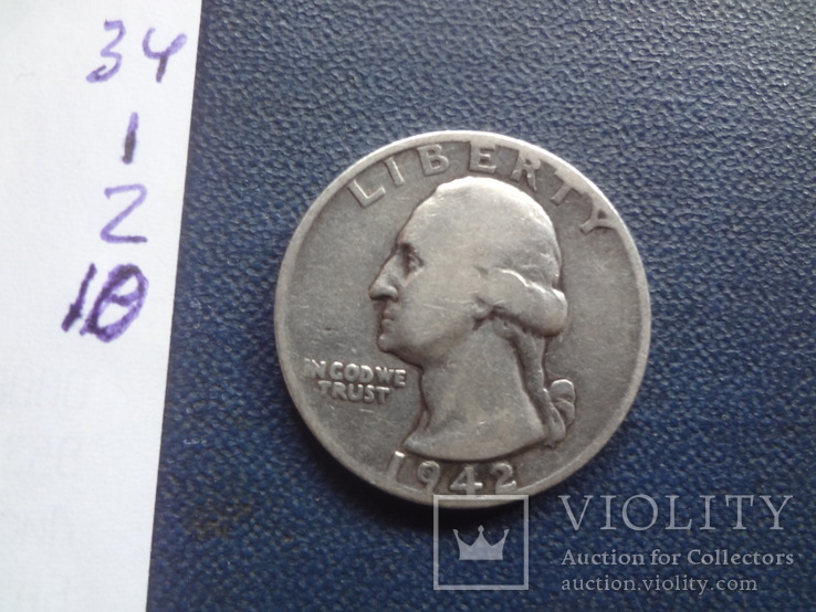 25 центов 1942 США серебро   (,1.2.10)~, фото №4