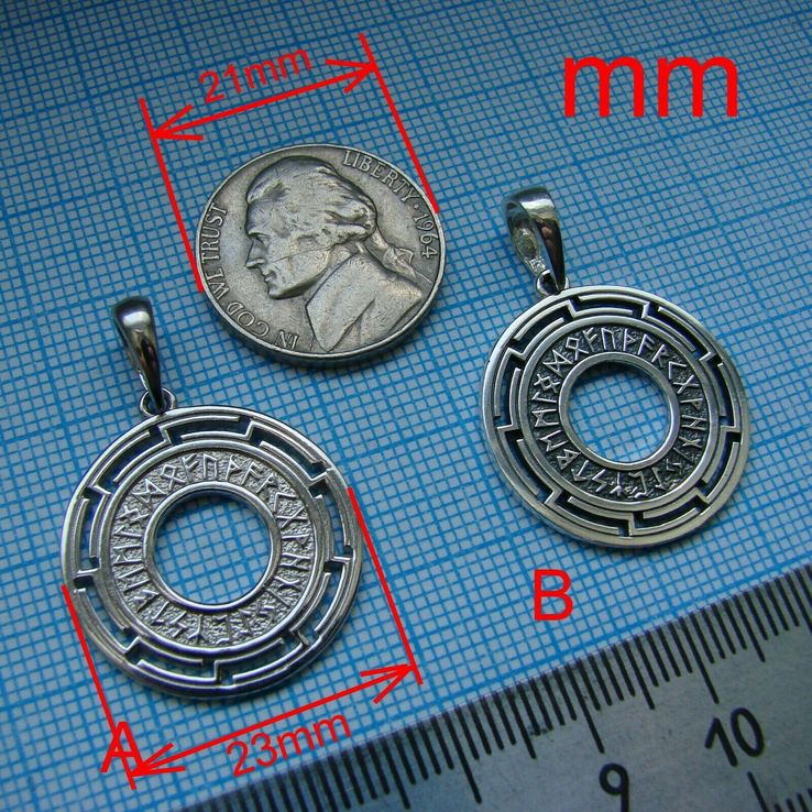 (B) Pogański Amulet w kształcie runicznych dysku Srebro 925 (CHernenie), numer zdjęcia 5