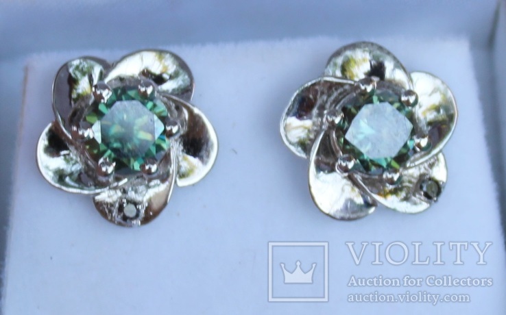 Серебряные серьги с муассанитами 2.82ct,White Green, фото №2