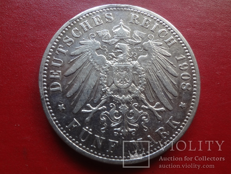 5 марок 1908   Германия серебро   (,4.4.11)~, фото №2