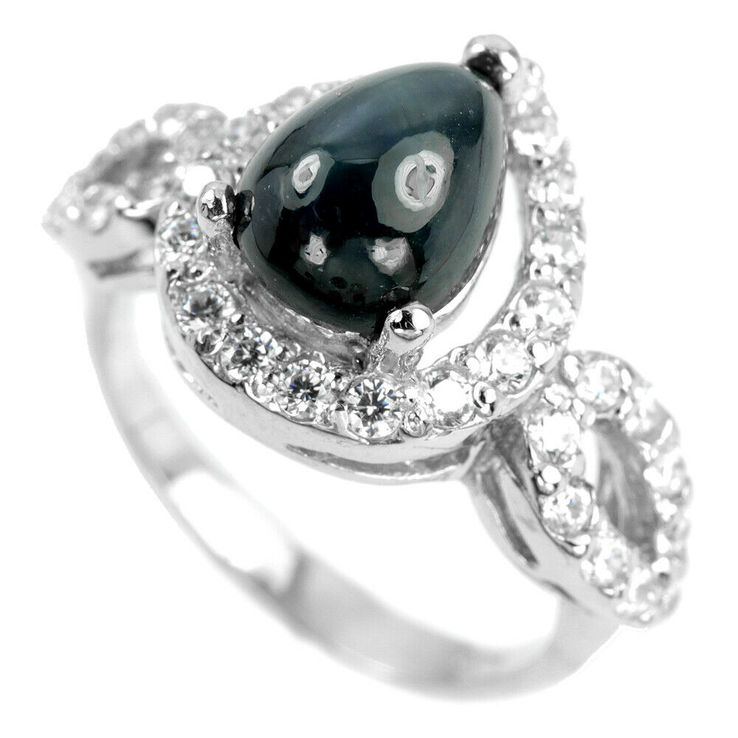 Кольцо серебряное 925 натуральный ААА звездный сапфир, цирконий., фото №4