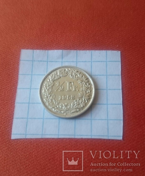 1/2 франка 1958 серебро  Швейцария, фото №2