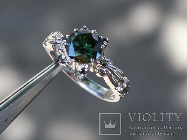 Кольцо с  муассанитом 1.65ct BLUE GREEN., фото №2