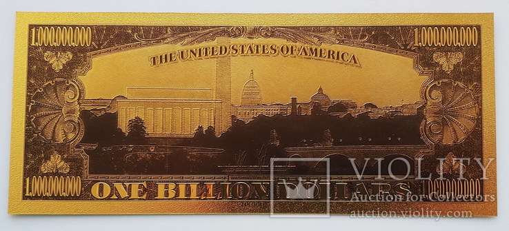 Золотая банкнота 1000000000 (миллиард) долларов США, фото №3