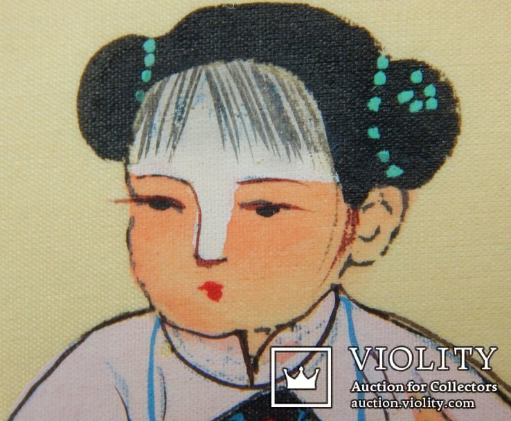 Картина китайская на шёлке Дети с питардой, 1970-1980 г.в., фото №8