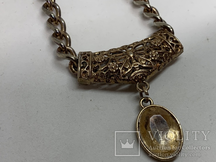 Ожерелье золотистое с Англии с камушком, фото №4