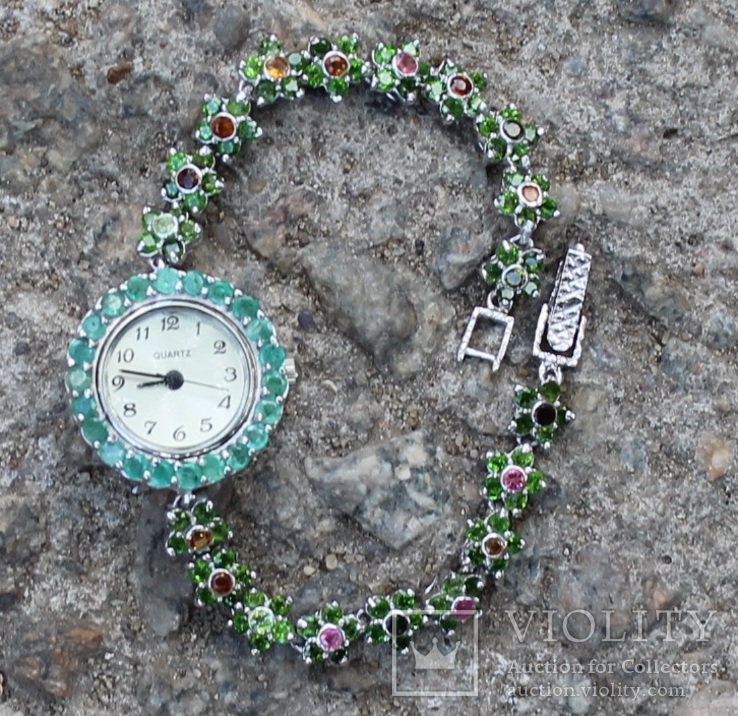 Серебряные часы с Изумрудами и Хром Диопсидами., фото №5